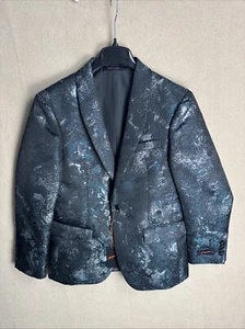 Egara Mens Dinner Jacket Blue Green Silver Metallic Sheen 38S NWT Prom 1 Button - Picture 1 of 10