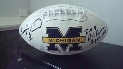 BRAYLON EDWARDS AUTOGRAPHED MICHIGAN WOLVERINES LOGO WHITE PANEL FB SIGNED JSA - Image 1 of 4