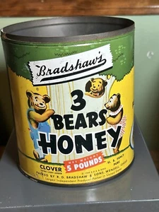 VINTAGE 1949© 5 PFUND. BLECHDOSE WERBUNG BRADSHAW'S 3 BÄREN HONIG schön! - Bild 1 von 11