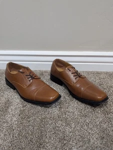 Size 11.5 Men's Alfani Adam Cap Square Toe Oxford Brown Lace Up Dres Shoes - Picture 1 of 7