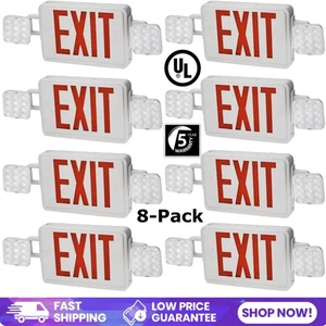LED Combo Exit Sign, Emergency Light with 2 Adjustable Heads and Double Face 8PC - Picture 1 of 21