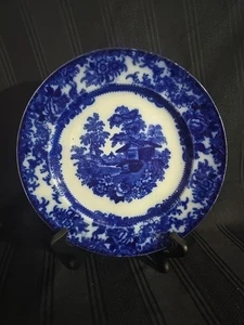 S W Dean Antique Malkin Genevese Romantic Floral Flow Blue Willow Dinner Plate - Picture 1 of 4