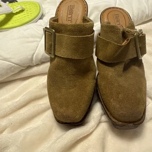 NEW Born banyan women's 7suede buckle strap slip Brown suede leather mules clogs - Picture 1 of 4