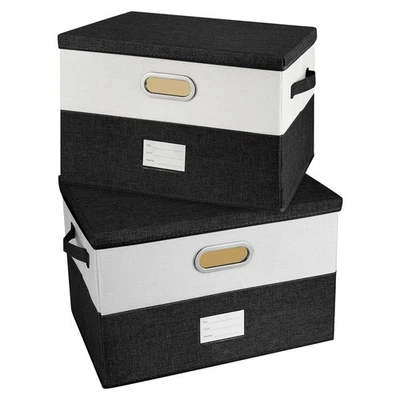 Contenedores de almacenamiento grandes plegables de tela de lino con tapa y asas extraíbles, lavar... Foto 1 de 4