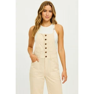 Pilcro Anthropologie Overalls Womens 32 Cream Denim Halter Neck Carpenter Pocket - Picture 1 of 11