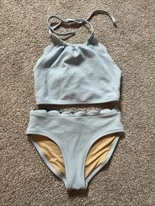 Old Navy Bikini Tankini Bathing Suit SwimSuit Light Blue Small Girls Scallop S - Picture 1 of 6
