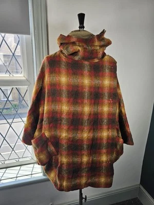 Wool Poncho by STUDY Women's One Size Red Check Heavy Oversized Made in New York - Image 1 of 4