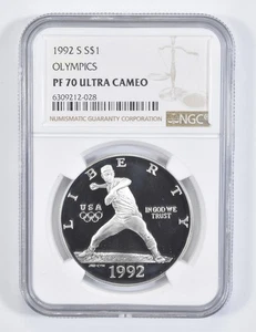 PF70 1992-S Olympic Baseball Commemorative Proof Silver Dollar NGC UCAM *6753 - Picture 1 of 5