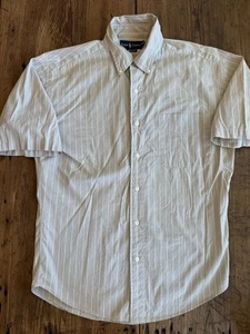 Camisa De Colección Ralph Lauren Bronceada Rayas Abotonada Calce Clásico Hecha en Hong Kong - Imagen 1 de 12