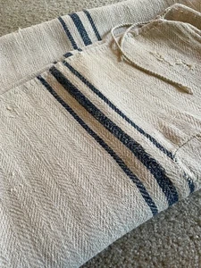 Antiker französischer Getreidesack mit indigoblauen Streifen - Hanfstoff - voller Sack - Bild 1 von 6