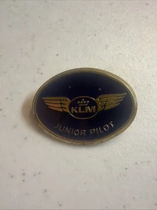 Vintage Brass Blue KLM AIRLINES JUNIOR PILOT Pin Jet 1.5" Wide Dutch Airline - Picture 1 of 3