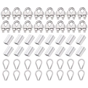 20pcs Wire Rope Cable Clip/Clamp,20pcs Thimble,20pcs Aluminum Crimping Loop f... - Picture 1 of 7