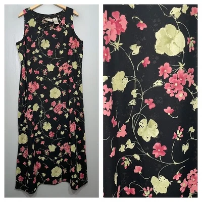Vintage Kathie Lee Size XL Dark Floral Grunge Sleeveless Maxi Dress Cottagecore - Image 1 of 4