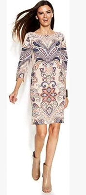 Inc Womens Dress Sz 8 Petite Multicolor Paisley 3/4 Sleeves Knee Length - Image 1 of 4