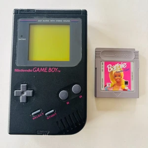 Original Nintendo Game Boy Play It Loud Black With Barbie Game Girl Game WORKS - Picture 1 of 5