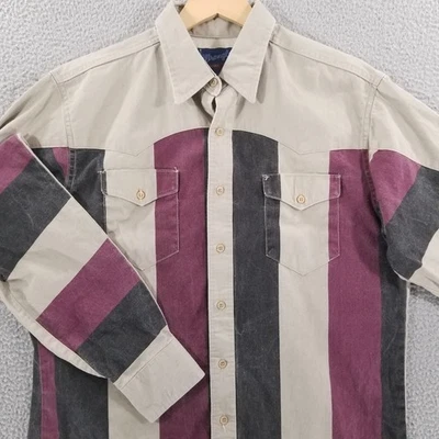 Vtg Wrangler Brushpopper Shirt Large 16.5 Rodeo Western Cowboy Purple Black 90s - Image 1 of 4