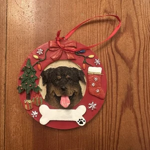 E&S Pets Rottweiler Hund Christbaumschmuck Kranz leicht personalisiert 3,5 Zoll - Bild 1 von 5
