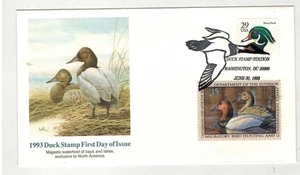 HIGH VALUE $15 DUCK STAMP FDC 1993 RW60 CANVASBACKS PICTORIAL CANCEL - Picture 1 of 1