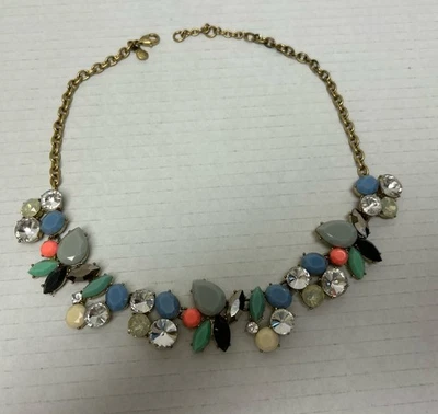 J. Crew Gold Tone Cabachons/Rhinestone Blues & Pinks Collar Necklace - Image 1 of 4