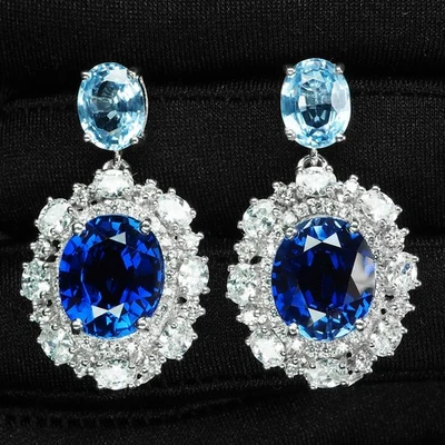 Eleganti orecchini in argento sterling 925 con acquamarina zaffiro blu... - Immagine 1 di 4