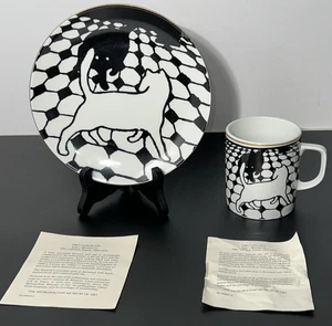 Vintage 1985 Met Gold Trim Felix Vollatton Two Cats Mug and Plate Limoges - Picture 1 of 13