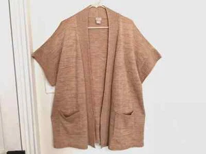 Chicos Womens Cardigan Sweater 2 L 12 Brown Knit Open Front Short Sleeve Pockets - Picture 1 of 4