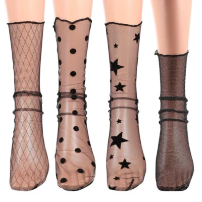4 Paia Calzini Calzini Nero Trasparente Calzini Donna Maglia per Donna Calze Nylon - Immagine 1 di 4