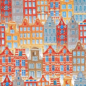 R810# 3 einzelne Papierservietten für Decoupage Amsterdam Hausbau Muster - Bild 1 von 10