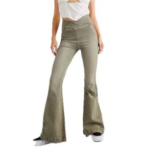Women's Denim Bell Bottom Jeans High Waist Irregular Slim Fit Flared Jeans Stret - Picture 1 of 40