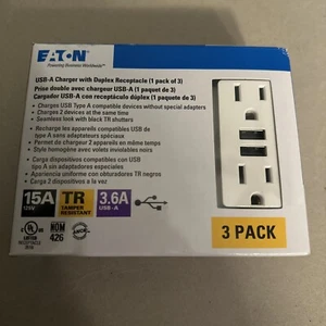 Eaton TR7765W-3-LW USB-A Charger with Duplex Receptacle - Picture 1 of 3