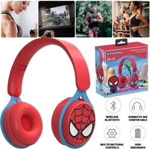 Kids Wireless Bluetooth 5.0 Headphones Headset Super Heroes Spider Man Earphone - Picture 1 of 13