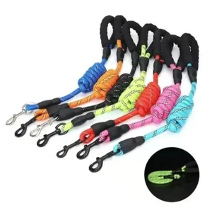 Hundeleine Neongrün Gepolstert Handschlaufe 1,5 m 12mm dick Leine Reflektierend - Bild 1 von 5