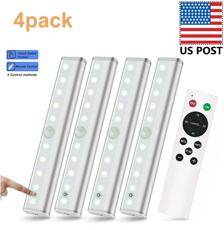 4pack Remote Control LED Lights Under Cabinet Lighting Bar Wireless Portable LED - Image 1 of 4