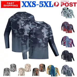 Men Fishing Clothing Long Sleeve T-Shirt Anti-UV Shirt Outdoor Quick Dry Tops AU - Picture 1 of 32
