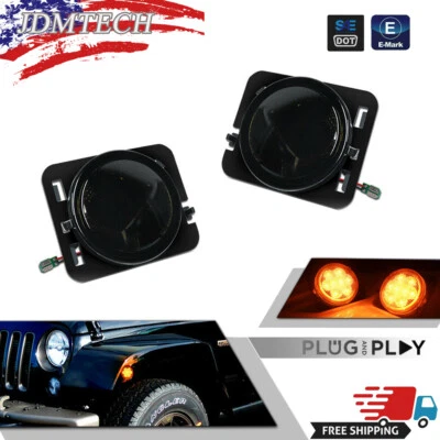Par de lentes de humo de luz de marcador lateral LED para guardabarros delantero para Jeep Wrangler JK 2007-18 Foto 1 de 4