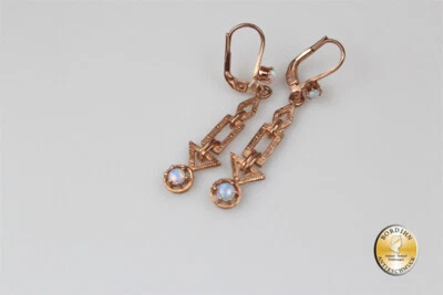 Orecchini Argento Dorati Stile Liberty Retrò Opale Pendenti Donna Gioiello - Immagine 1 di 4