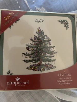 NIB Spode Christmas Tree Coasters Cork Backed, Heat Resistant, Easy To Clean - Image 1 of 3