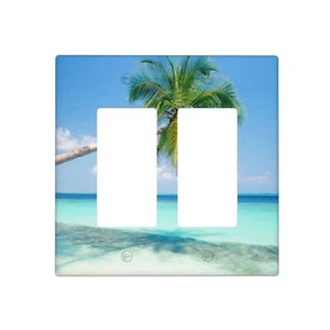 Beach Palm Tree Double Rocker Light Switch Cover Wall Plate 2 Gang Decorative... - Picture 1 of 8