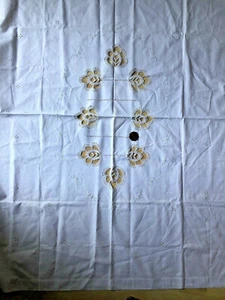 German Cutwork Embroidered Linen Tablecloth Cover App 62" x 50" NWT - Picture 1 of 11