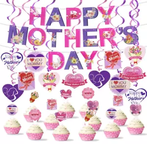 (37) Happy Mother's Day Decorations, Banner Balloons Cake Cupcake Party - Picture 1 of 7