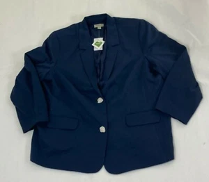 Appleseeds Womens Blue Notch Collar Long Sleeve Spare 2 Button Blazer 24 W Plus - Picture 1 of 9
