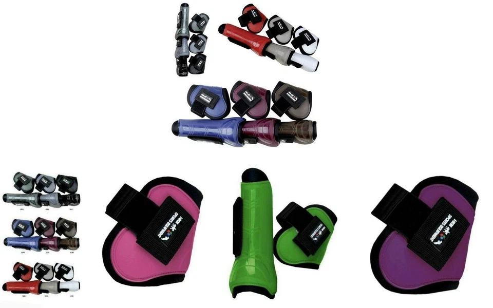 HKM Springgamaschen und Streichkappen 4er Set - versch. Farben u. Größen (8566) Vollblut/Warmblut violett/schwarz