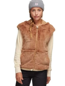 Patagonia Lunar Frost Hooded Vest Barefoot Tan Women's Faux Fur Soft Teddy Sz Sm - Picture 1 of 8