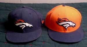 2 Denver Broncos New Era 59Fifty Fitted Cap Hats Orange & Blue Size 7 1/8