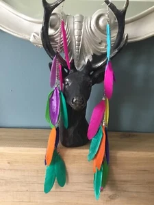 Extra long multi coloured festival pride feather earings 13.5 inch drop - Picture 1 of 4
