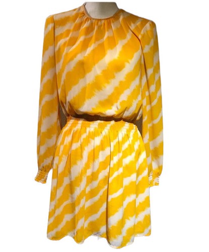 Abito MICHAEL Michael Kors giallo manica lunga vita increspata taglia media nuovo con etichette