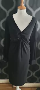 SIMPLY BE Black Ruche Front Evening Dress With Sheer Sleeves Size 22 - Picture 1 of 4