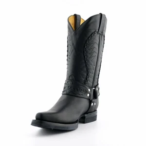 Grinders Galveston Black Mens Cowboy Shoe Western Slip On Pointed Leather Boots - Picture 1 of 7