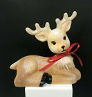 Vintage Reindeer with Red Bow Hand Painted Ceramic Holiday Figurine