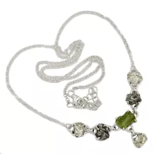 Collar de plata 925 con diamantes y moldavita checos genuinos naturales SN19035 - Imagen 1 de 1